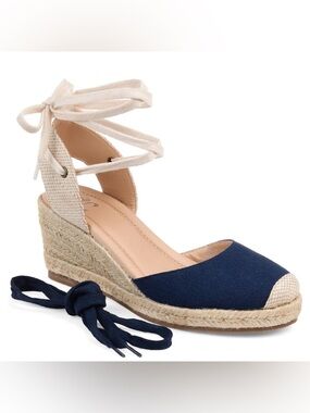 Journee Collection Monte Wedge Heel Espadrille Sandals - Blue - Size 5.5